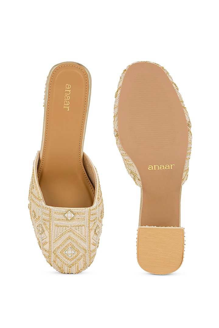 Off-White Chiffon Hand Embroidered Block Heels by Anaar at Pernia's Pop Up Shop