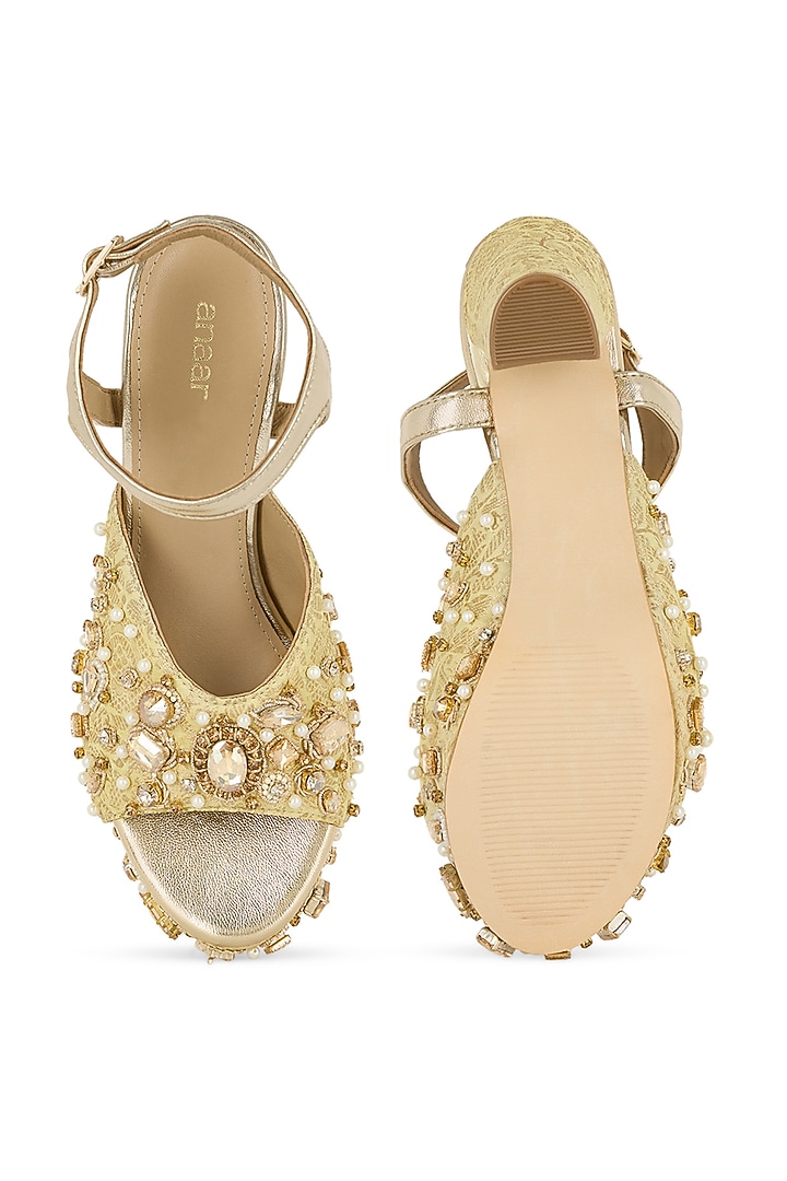 Gold Brocade Hand Embroidered Platform Heels by Anaar at Pernia's Pop Up Shop