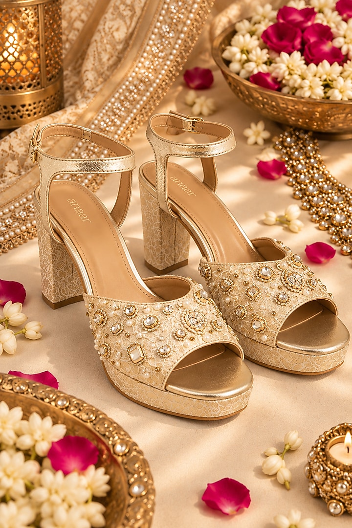 Ivory Brocade Hand Embroidered Platform Heels by Anaar at Pernia's Pop Up Shop