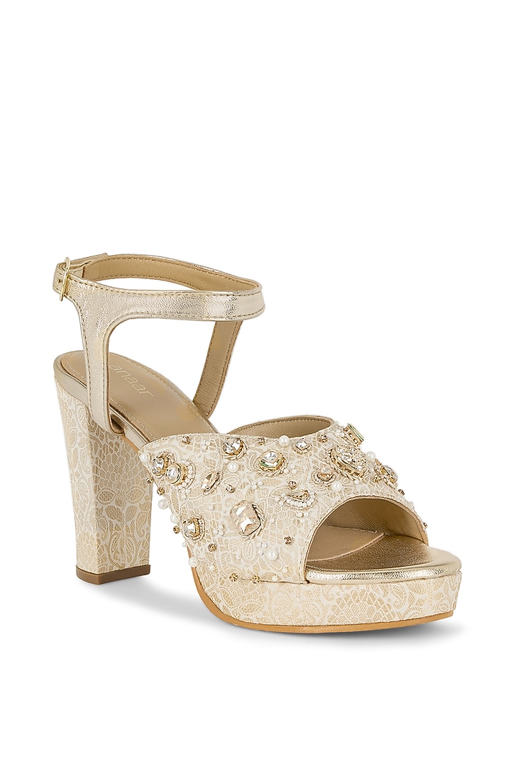 Ivory Brocade Hand Embroidered Platform Heels by Anaar at Pernia's Pop Up Shop
