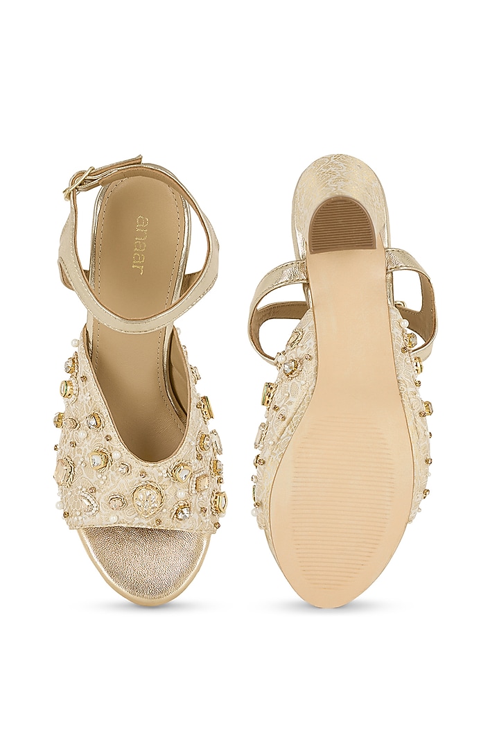 Ivory Brocade Hand Embroidered Platform Heels by Anaar at Pernia's Pop Up Shop