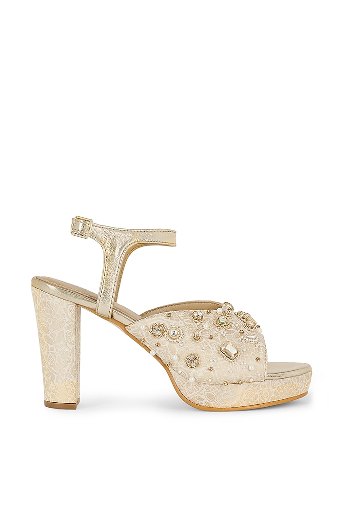 Ivory Brocade Hand Embroidered Platform Heels by Anaar at Pernia's Pop Up Shop