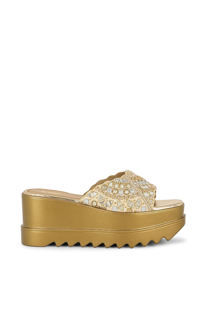 Gold Brocade Hand Embroidered Wedges by Anaar at Pernia's Pop Up Shop