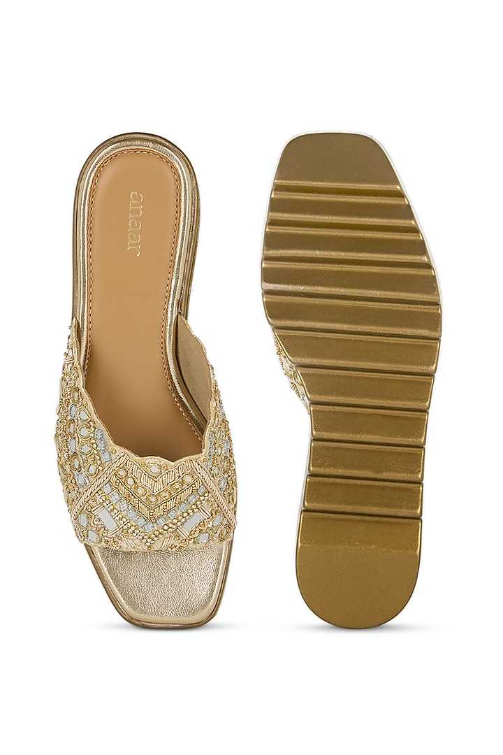 Gold Brocade Hand Embroidered Wedges by Anaar at Pernia's Pop Up Shop