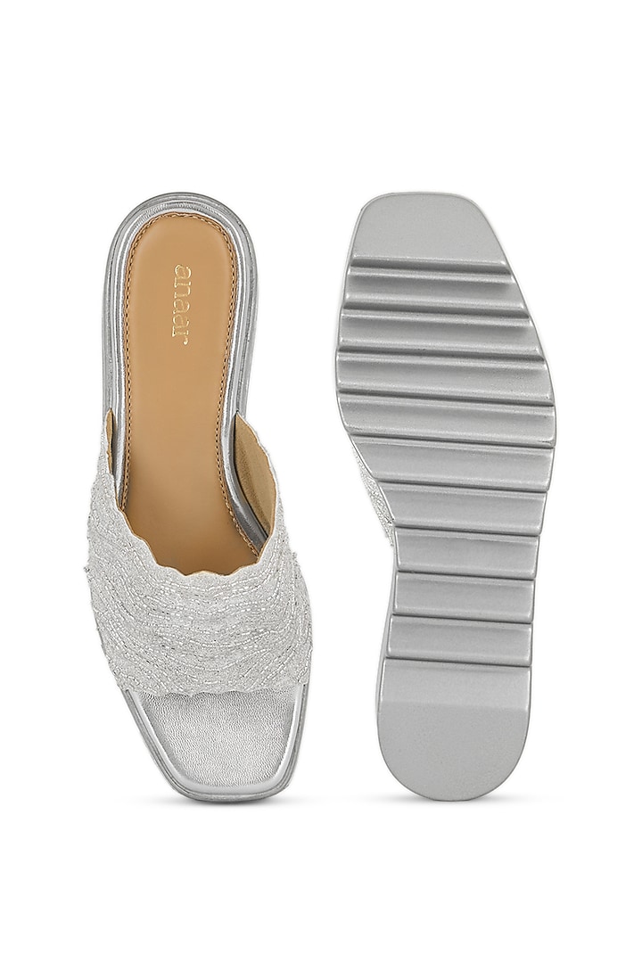 Silver Satin Hand Embroidered Wedges by Anaar at Pernia's Pop Up Shop