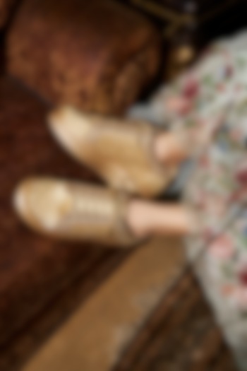Gold Satin Sequins Embroidered Sneakers by Anaar at Pernia's Pop Up Shop