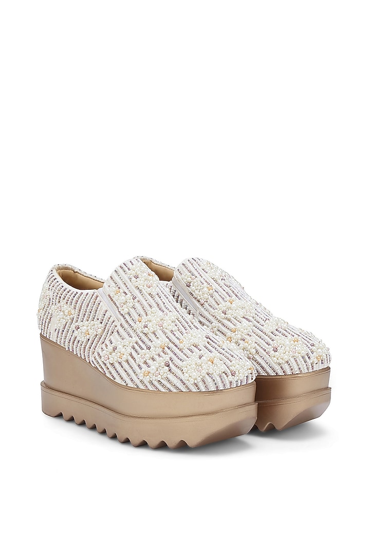 White Microsuede Sneakers by Anaar at Pernia's Pop Up Shop