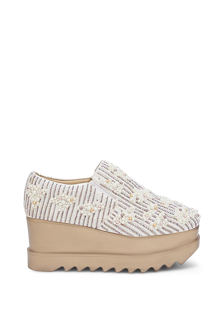 White Microsuede Sneakers by Anaar at Pernia's Pop Up Shop