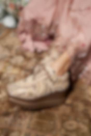 Off-White Satin Hand Embroidered Sneakers by Anaar at Pernia's Pop Up Shop