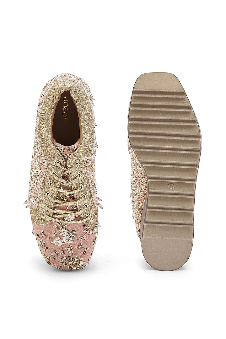 Pink Microsuede Zari Embroidered Sneakers by Anaar at Pernia's Pop Up Shop