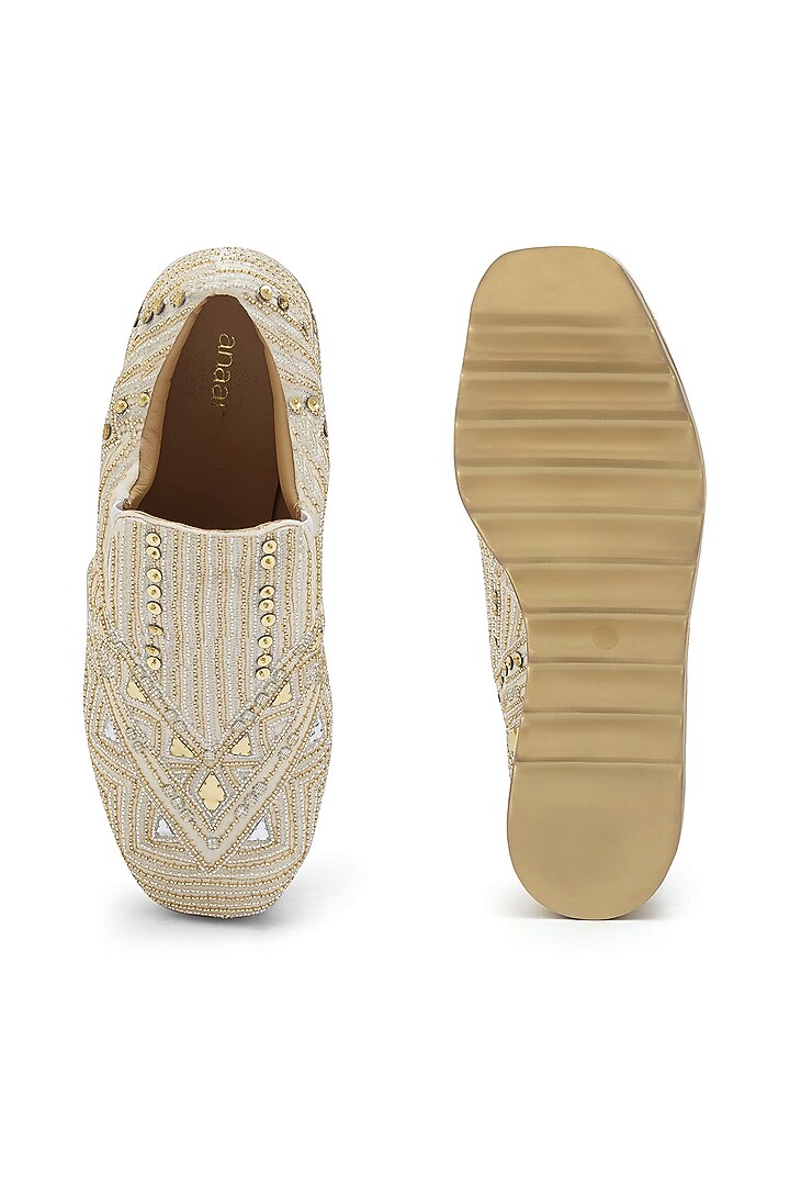 Off-White Striped Chiffon Sequins Embroidered Sneakers by Anaar at Pernia's Pop Up Shop
