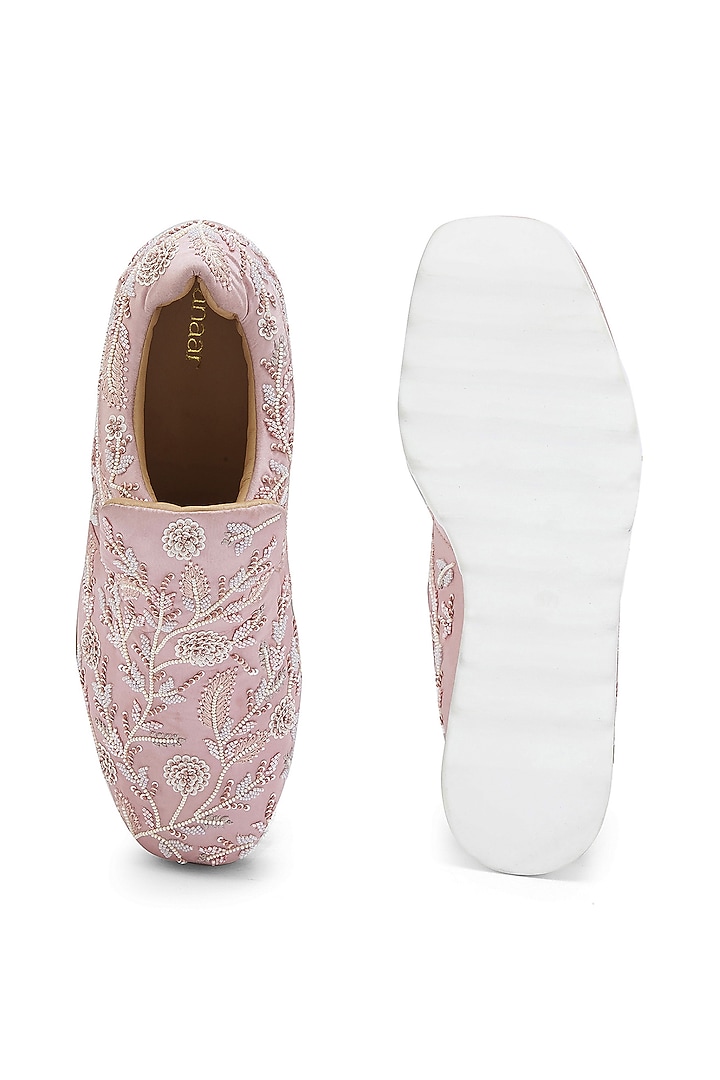 Pink Satin Cutdana Embroidered Sneakers by Anaar at Pernia's Pop Up Shop
