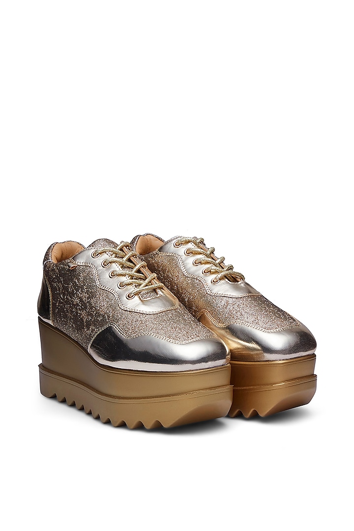 Gold PU Sneakers by Anaar at Pernia's Pop Up Shop