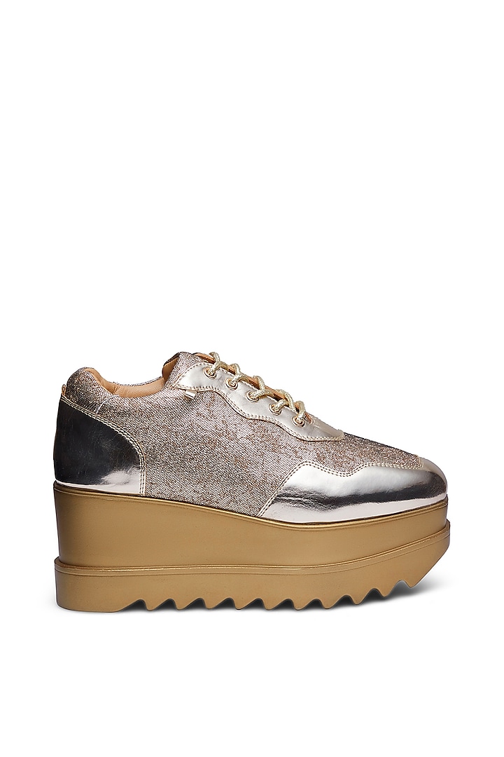 Gold PU Sneakers by Anaar at Pernia's Pop Up Shop