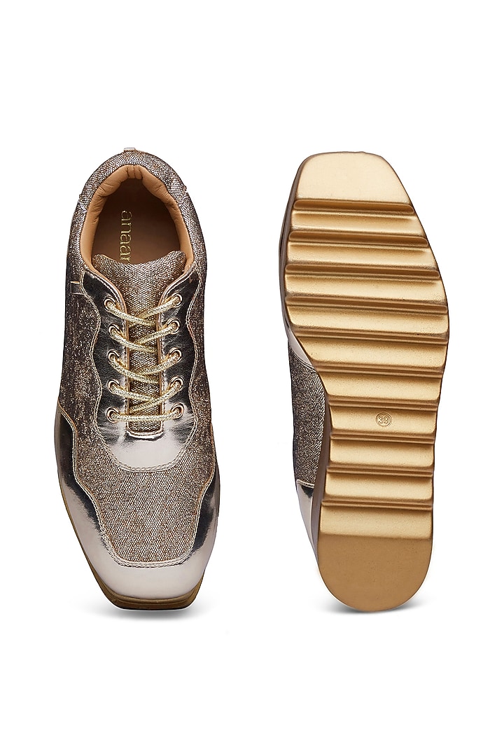 Gold PU Sneakers by Anaar at Pernia's Pop Up Shop