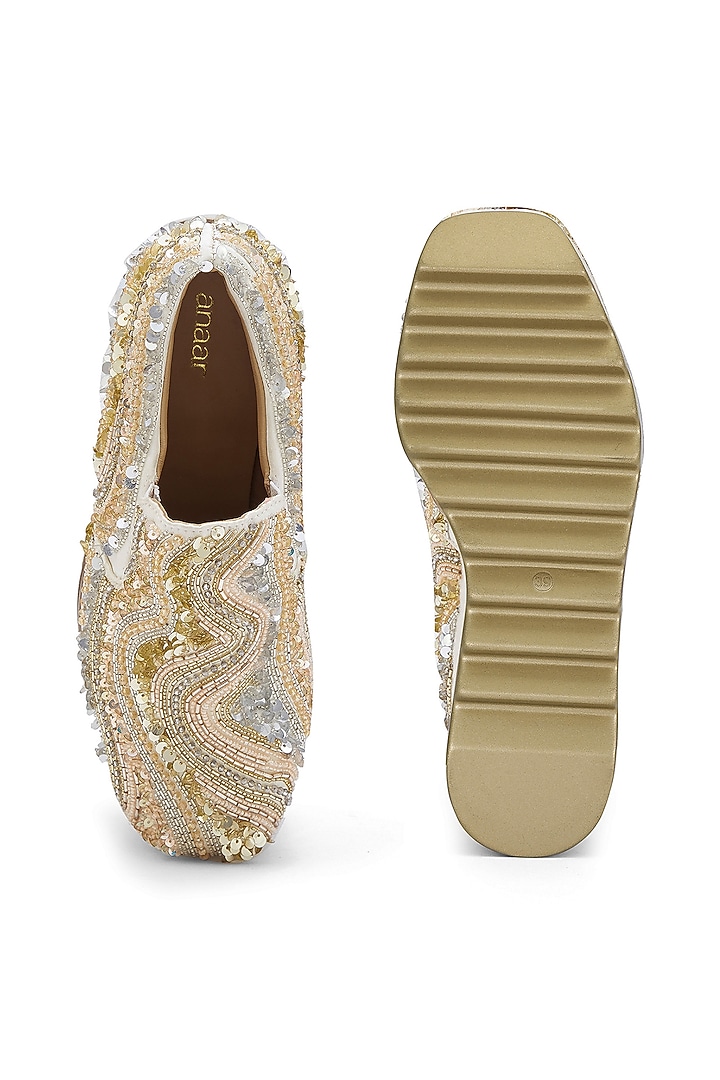 Gold Satin Sequins Embroidered Sneakers by Anaar at Pernia's Pop Up Shop