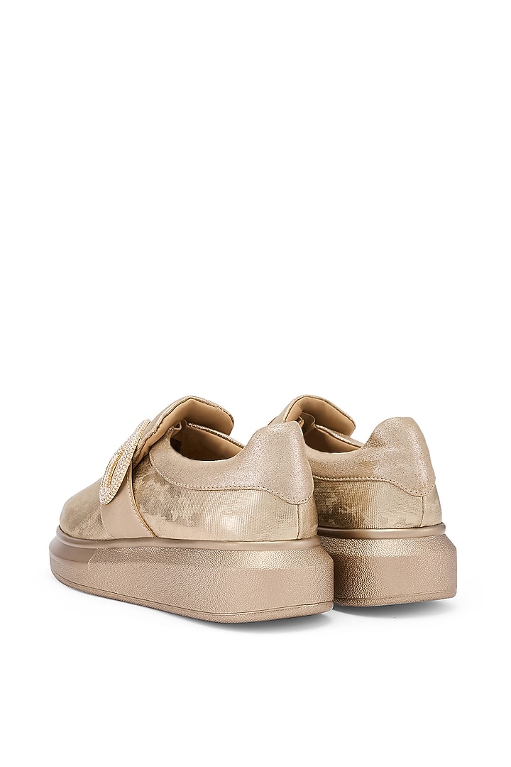 Gold PU Hand Embroidered Sneakers by Anaar at Pernia's Pop Up Shop
