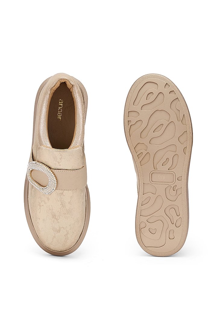 Gold PU Hand Embroidered Sneakers by Anaar at Pernia's Pop Up Shop