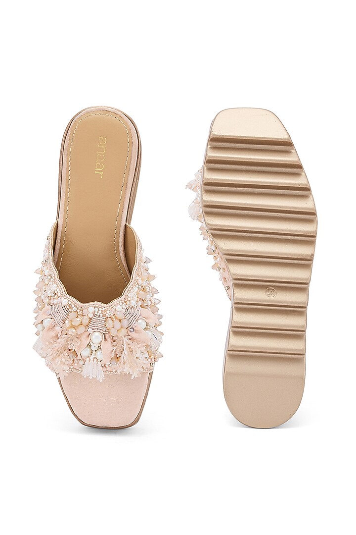 Rose Gold Foiled Milano Satin Pitta Hand Embroidered Sneakers by Anaar at Pernia's Pop Up Shop