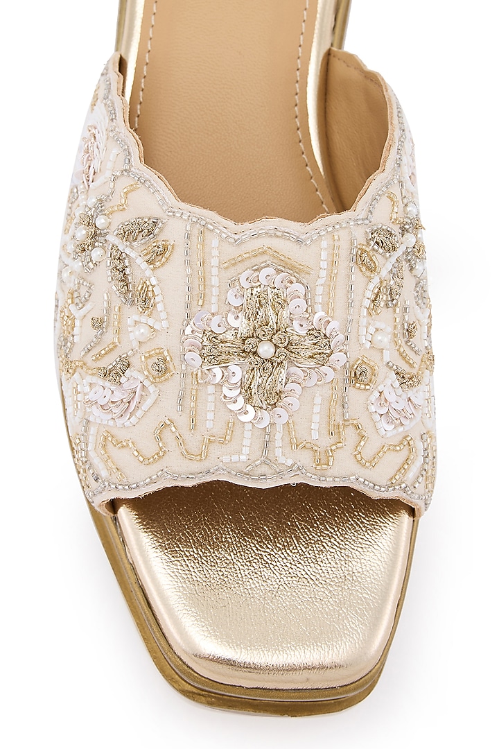 Off-White Striped Chiffon Cutdana Hand Embroidered Wedges by Anaar at Pernia's Pop Up Shop