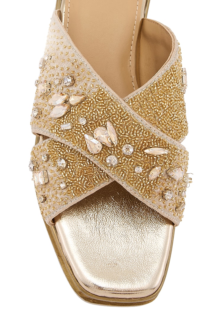 Gold Foiled Milano Satin Hand Embellished Wedges by Anaar at Pernia's Pop Up Shop
