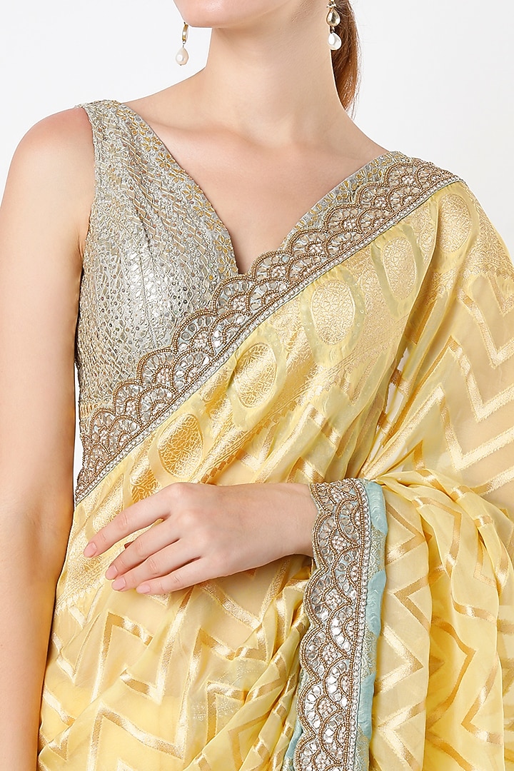 Lemon Yellow Gota Patti Party Wear Saree by Anira at Pernia's Pop Up Shop