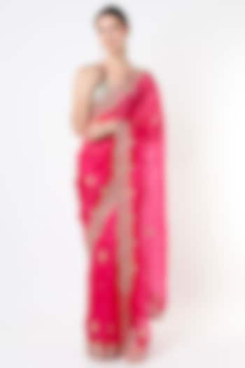 Hot Pink Embroidered Saree by Anira at Pernia's Pop Up Shop