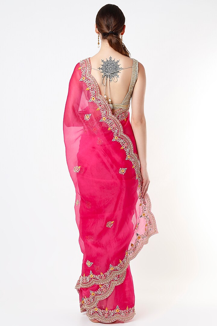 Hot Pink Embroidered Wedding Saree by Anira at Pernia's Pop Up Shop