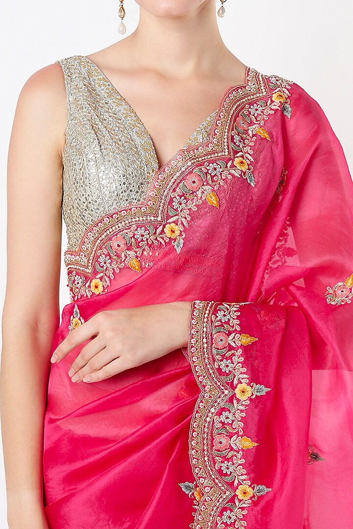 Hot Pink Embroidered Wedding Saree by Anira at Pernia's Pop Up Shop