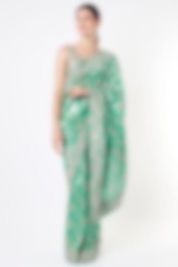 Aqua Green Embroidered Wedding Saree by Anira at Pernia's Pop Up Shop