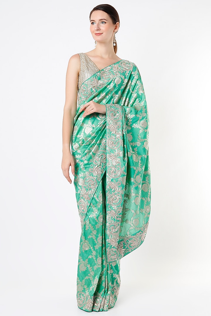 Aqua Green Embroidered Wedding Saree by Anira at Pernia's Pop Up Shop
