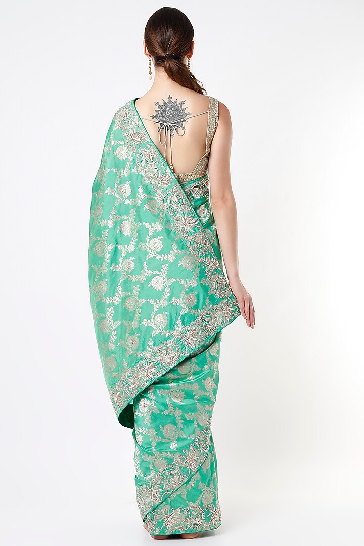 Aqua Green Embroidered Wedding Saree by Anira at Pernia's Pop Up Shop