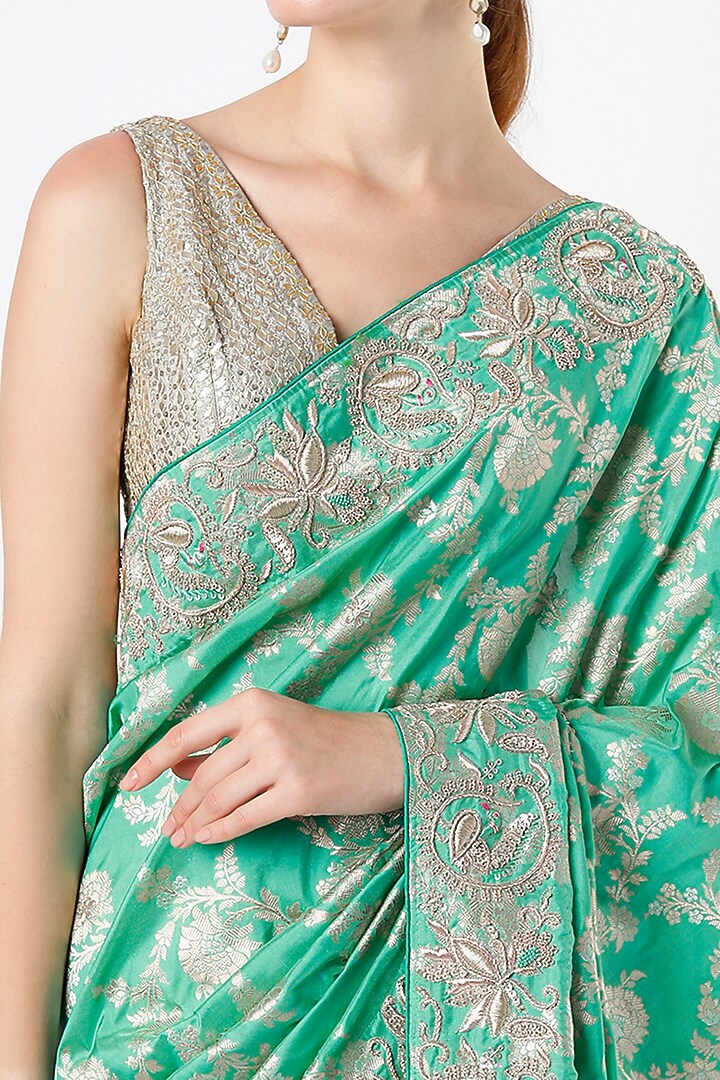 Aqua Green Embroidered Wedding Saree by Anira at Pernia's Pop Up Shop
