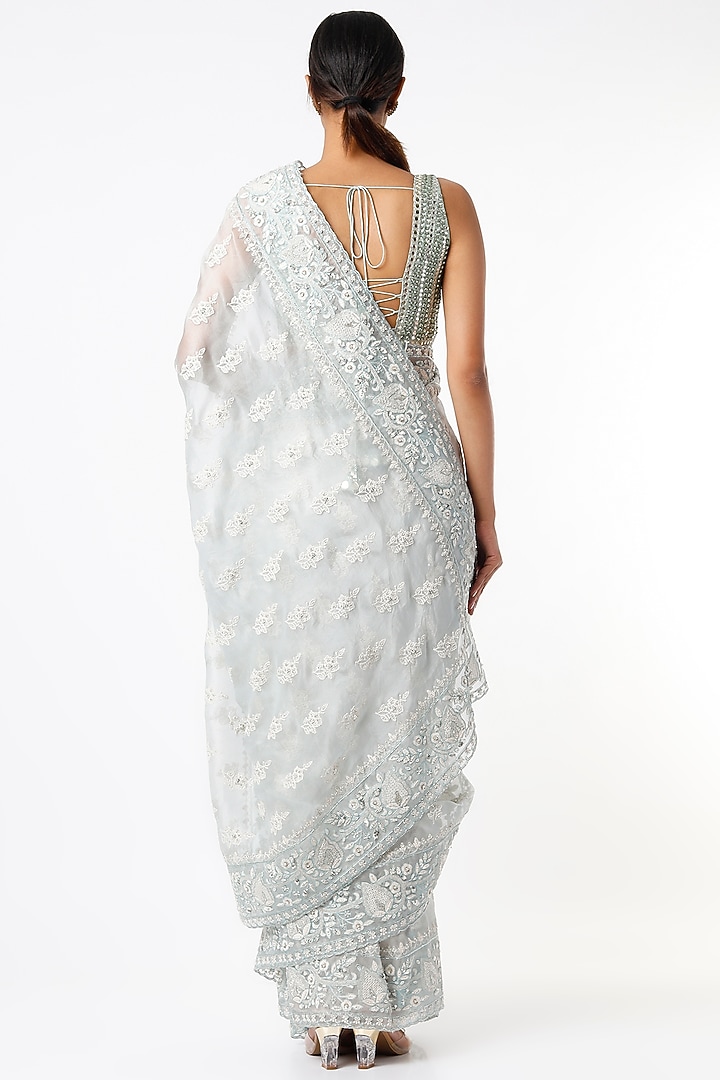 Sky Blue Embroidered Wedding Saree by Anira at Pernia's Pop Up Shop