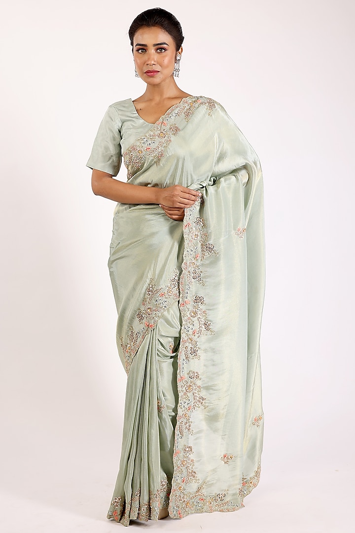 Pista Green Embroidered Saree Set by Anira