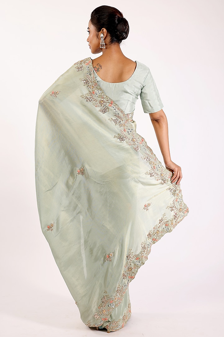 Pista Green Embroidered Wedding Saree Set by Anira at Pernia's Pop Up Shop