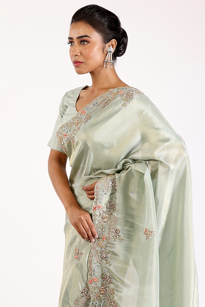 Pista Green Embroidered Wedding Saree Set by Anira at Pernia's Pop Up Shop