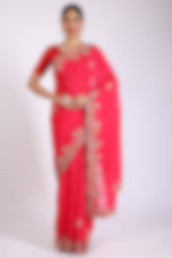 Coral Embroidered Saree Set by Anira