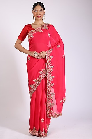 Coral Embroidered Saree Set by Anira