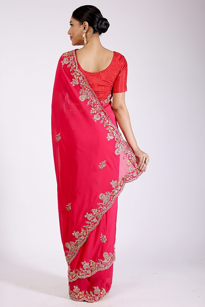 Coral Embroidered Wedding Saree Set by Anira at Pernia's Pop Up Shop