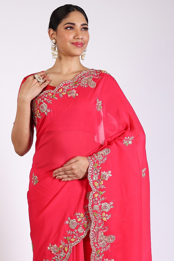 Coral Embroidered Wedding Saree Set by Anira at Pernia's Pop Up Shop