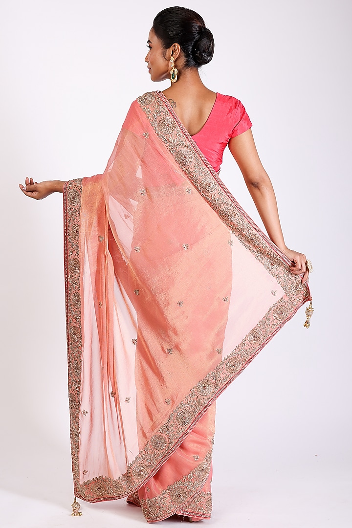 Peach Embroidered Reception Saree Set by Anira at Pernia's Pop Up Shop