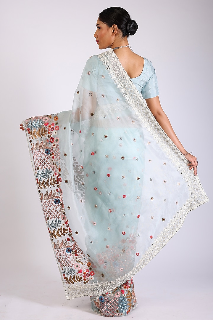 Aqua Embroidered Wedding Saree Set by Anira at Pernia's Pop Up Shop