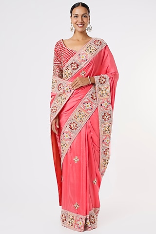 Gajri Pink Silk Embroidered Saree by Anira