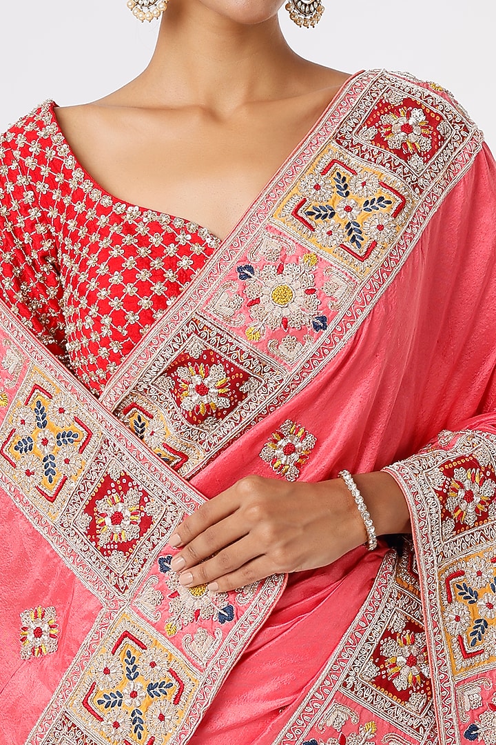 Gajri Pink Silk Embroidered Reception Saree by Anira at Pernia's Pop Up Shop