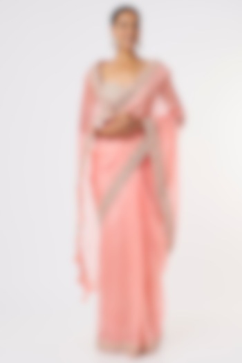 Peach Embroidered Saree by Anira at Pernia's Pop Up Shop