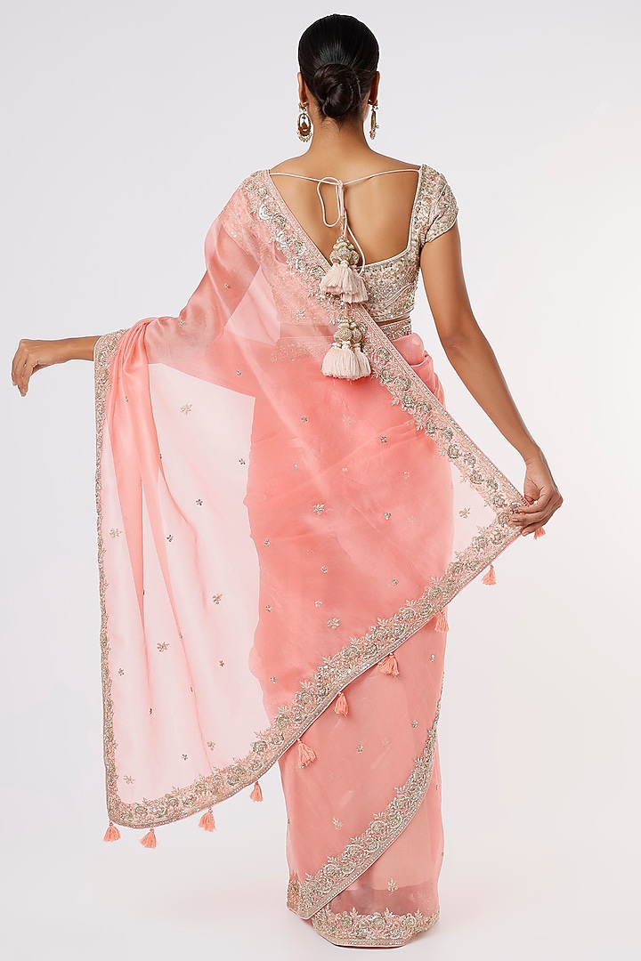 Peach Embroidered Wedding Saree by Anira at Pernia's Pop Up Shop