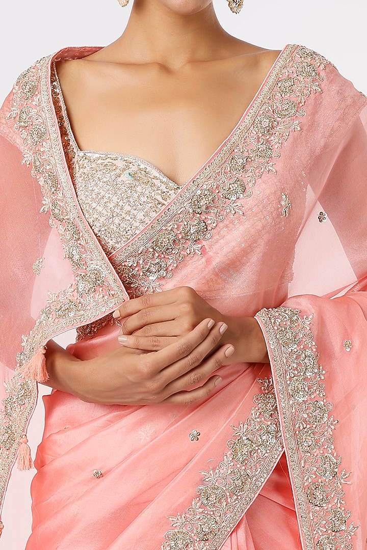 Peach Embroidered Wedding Saree by Anira at Pernia's Pop Up Shop