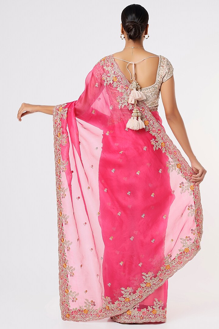 Fuchsia Pink Hand Embroidered Wedding Saree by Anira at Pernia's Pop Up Shop