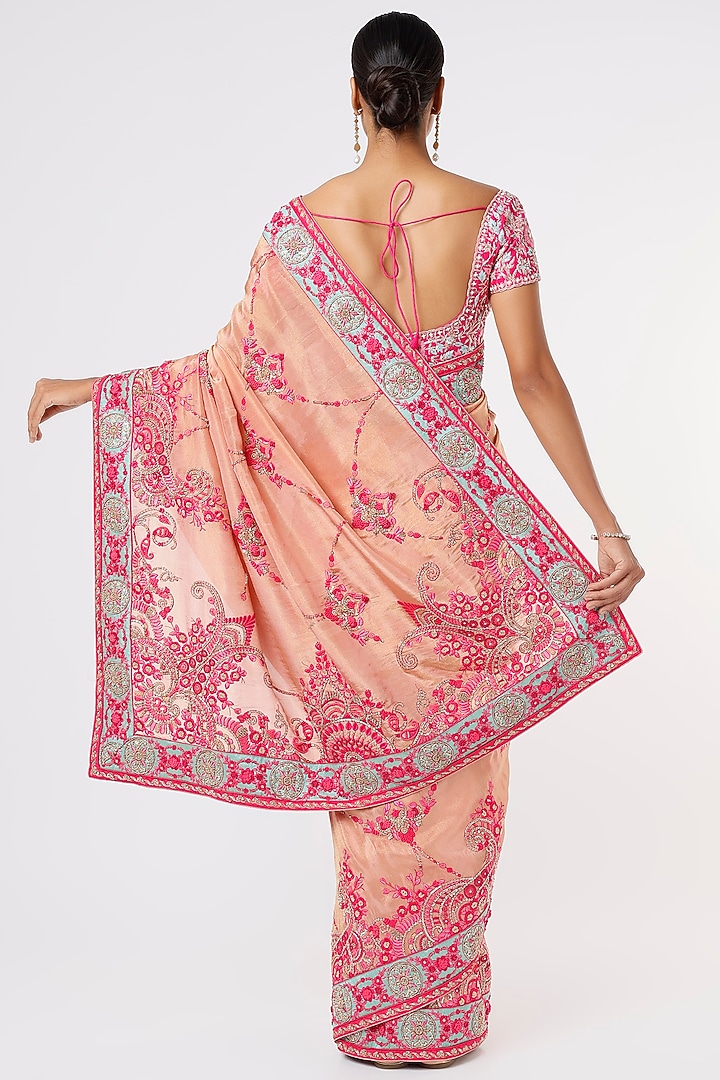 Peach Zardosi Embroidered Wedding Saree by Anira at Pernia's Pop Up Shop